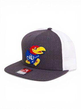 Kansas Jayhawks 3D Wool Blend Flat Bill Hat- Heather Charcoal/ White